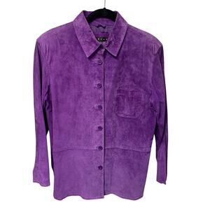 Vintage Revue Genuine Suede Button Up Shirt Jacket Purple Womens 6 AS IS